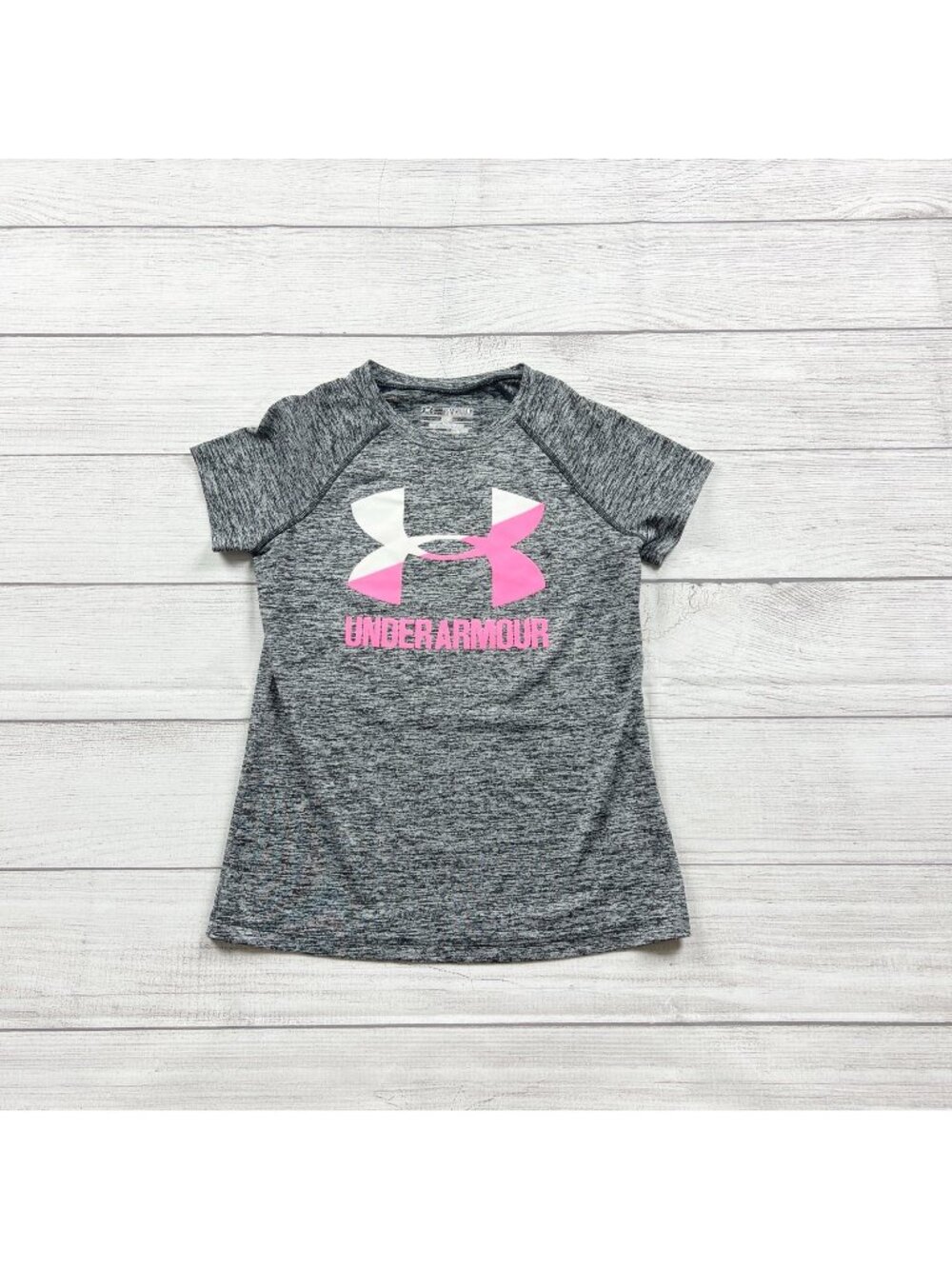 Under Armour Girls Gray Short Sleeve HeatGear Loose Fit Graphic Tee YS Small